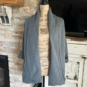 James Perse gray open front cardigan sweatshirt pockets roll sleeves heavy